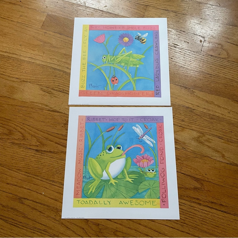 Vintage Paul Brent Art Prints Green Grasshopper & Toadally Awesome Toad Print